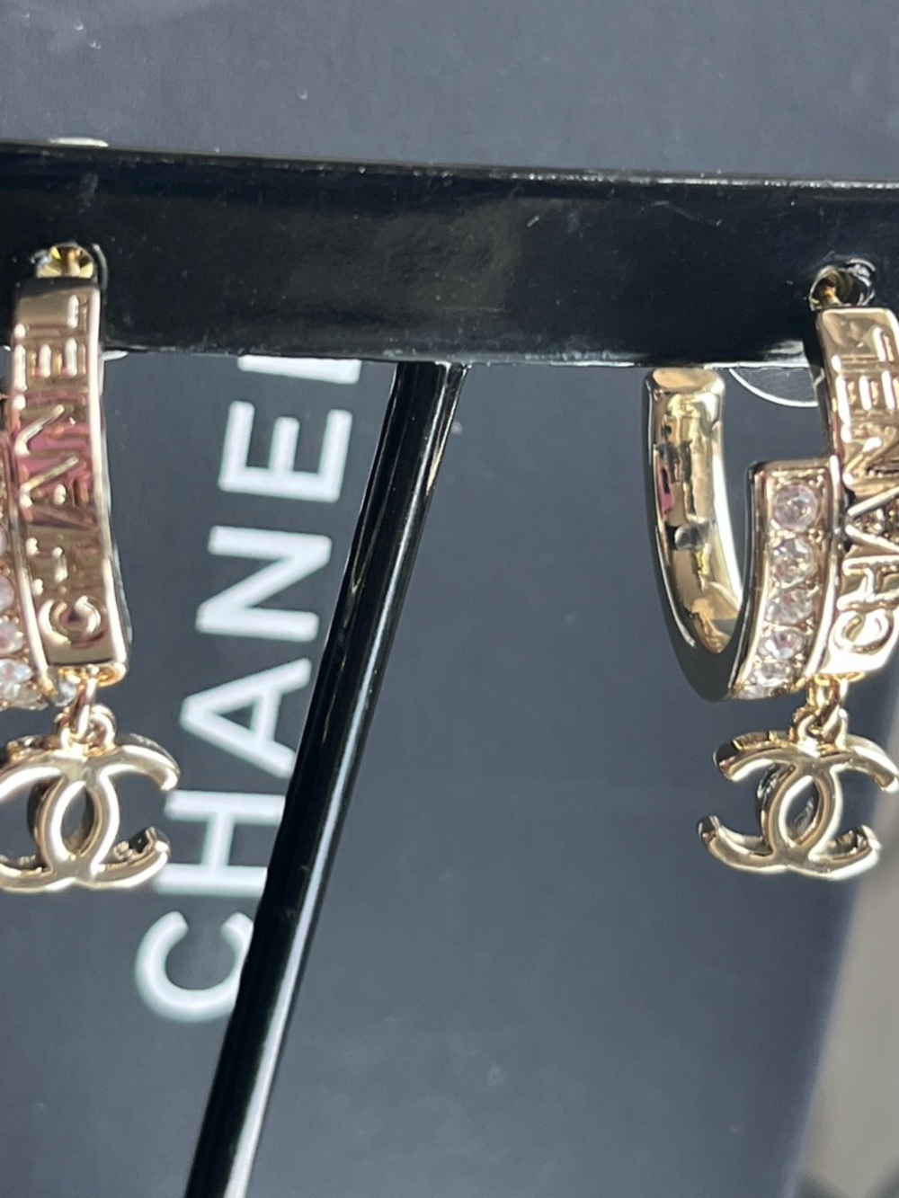 CHANEL Gold CC Charm Crystal Earrings Authentic with box